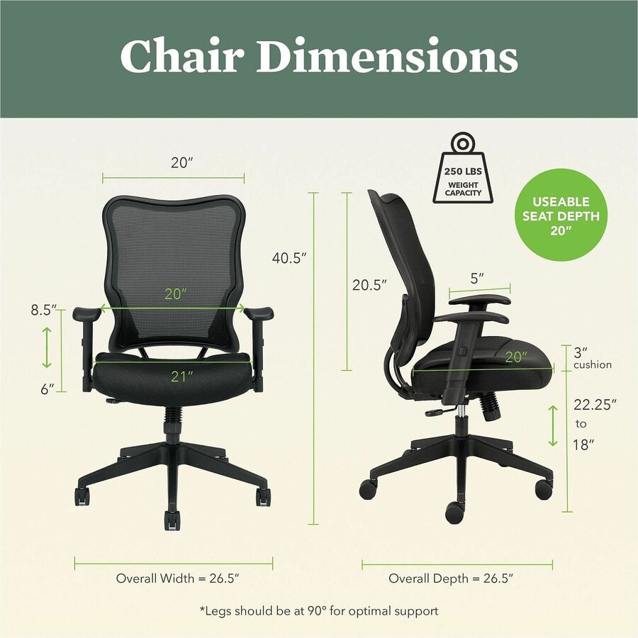 VL702 Mesh High-Back Task Chair, Supports Up to 250 lb, 18.5" to 23.5" Seat Height, Black