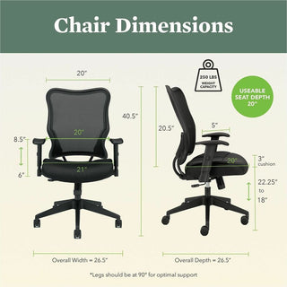 VL702 Mesh High-Back Task Chair, Supports Up to 250 lb, 18.5" to 23.5" Seat Height, Black