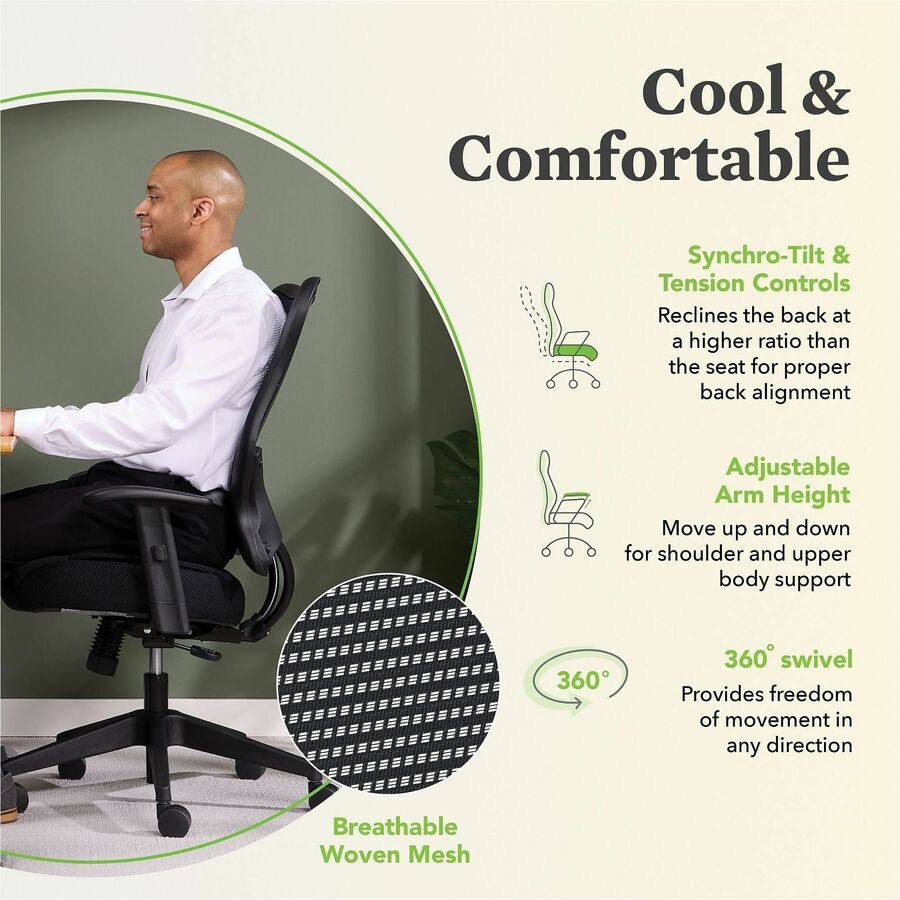 VL702 Mesh High-Back Task Chair, Supports Up to 250 lb, 18.5" to 23.5" Seat Height, Black