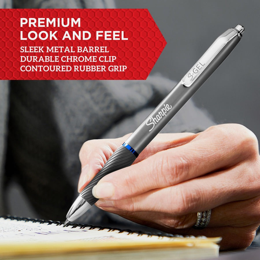 S-Gel Premium Metal Barrel Gel Pen, Retractable, Medium 0.7 mm, Blue Ink, Gun Metal Gray Barrel, Dozen