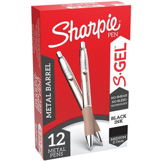 S-Gel Premium Metal Barrel Gel Pen, Retractable, Medium 0.7 mm, Black Ink, Champagne Barrel, Dozen