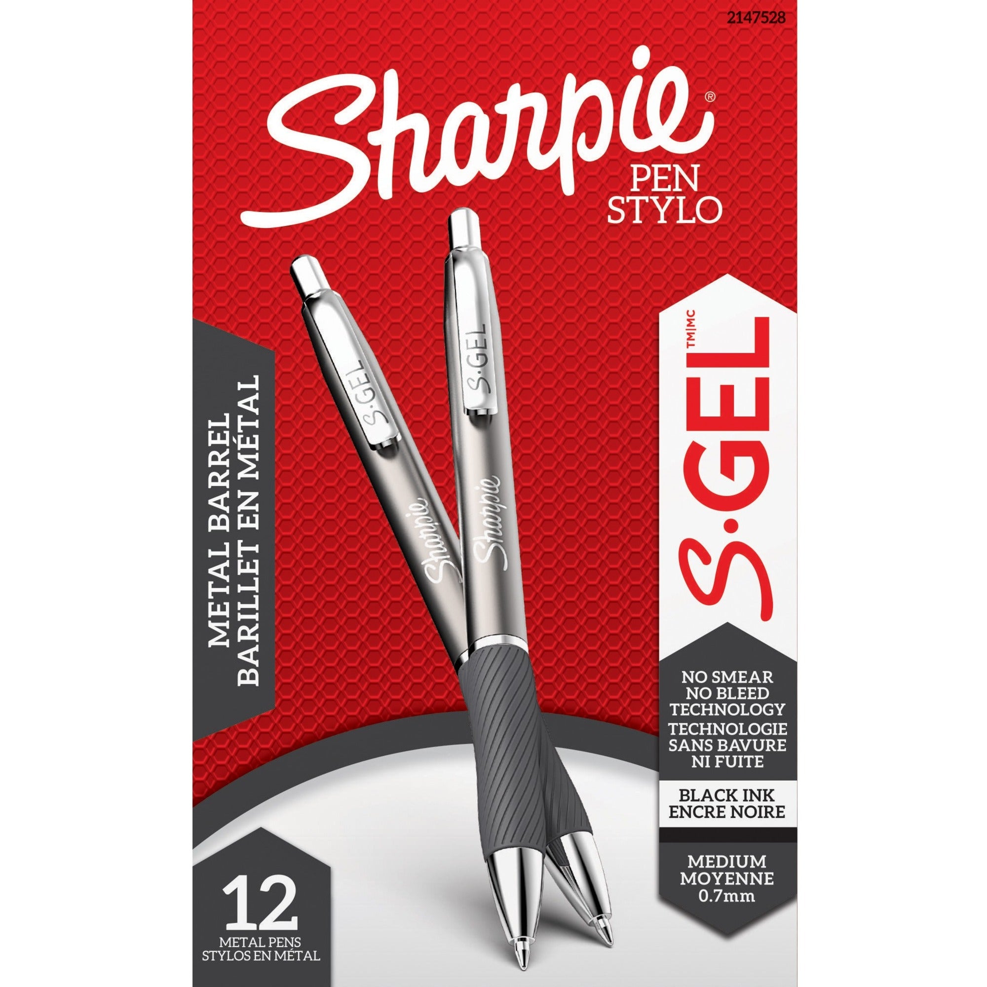 S-Gel Premium Metal Barrel Gel Pen, Retractable, Medium 0.7 mm, Black Ink, Gun Metal Gray Barrel, Dozen