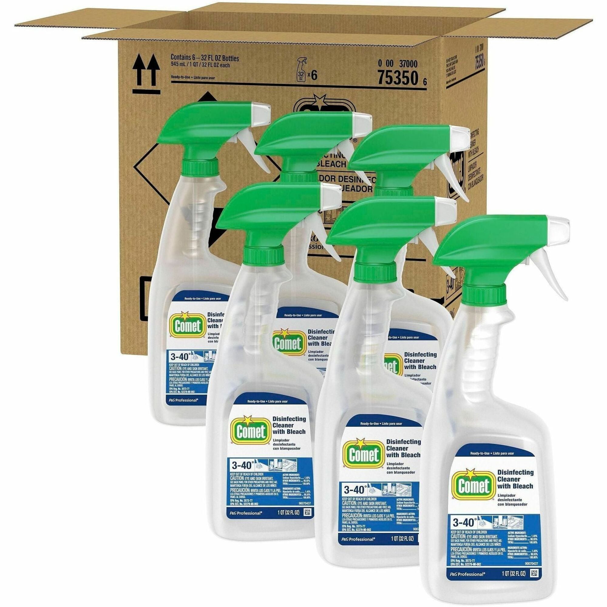 Comet Disinfecting Cleaner Spray - Ready-To-Use - 32 fl oz (1 quart) - Fresh Scent - 6 / Carton - Disinfectant, Heavy Duty, Non-abrasive - Multi