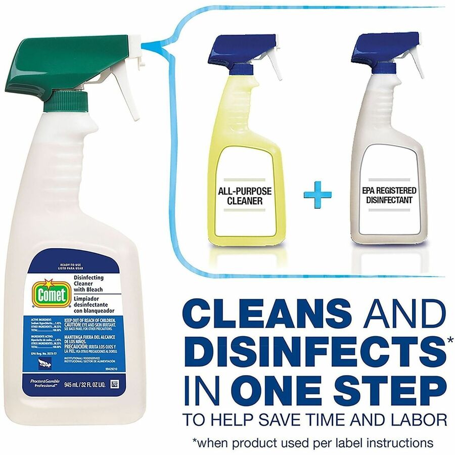 Comet Disinfecting Cleaner Spray - Ready-To-Use - 32 fl oz (1 quart) - Fresh Scent - 6 / Carton - Disinfectant, Heavy Duty, Non-abrasive - Multi