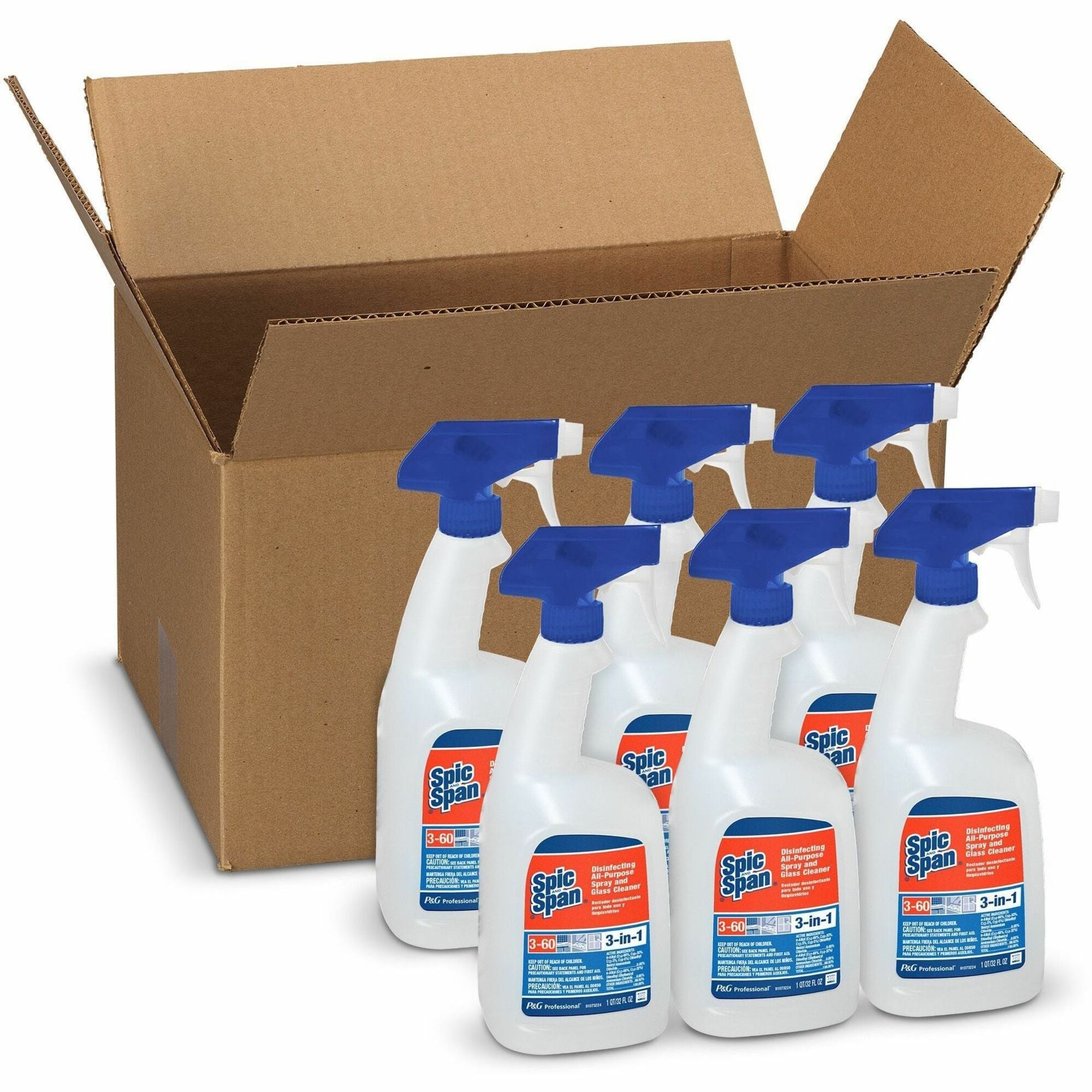 Spic and Span 3-in-1 Cleaner - 32 fl oz (1 quart) - Fresh Scent - 6 / Carton - Disinfectant, Streak-free - Blue - 1