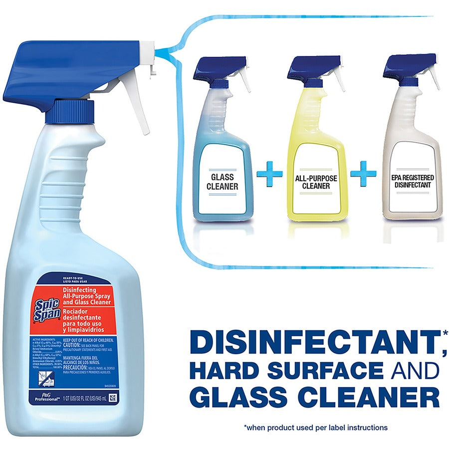 Spic and Span 3-in-1 Cleaner - 32 fl oz (1 quart) - Fresh Scent - 6 / Carton - Disinfectant, Streak-free - Blue