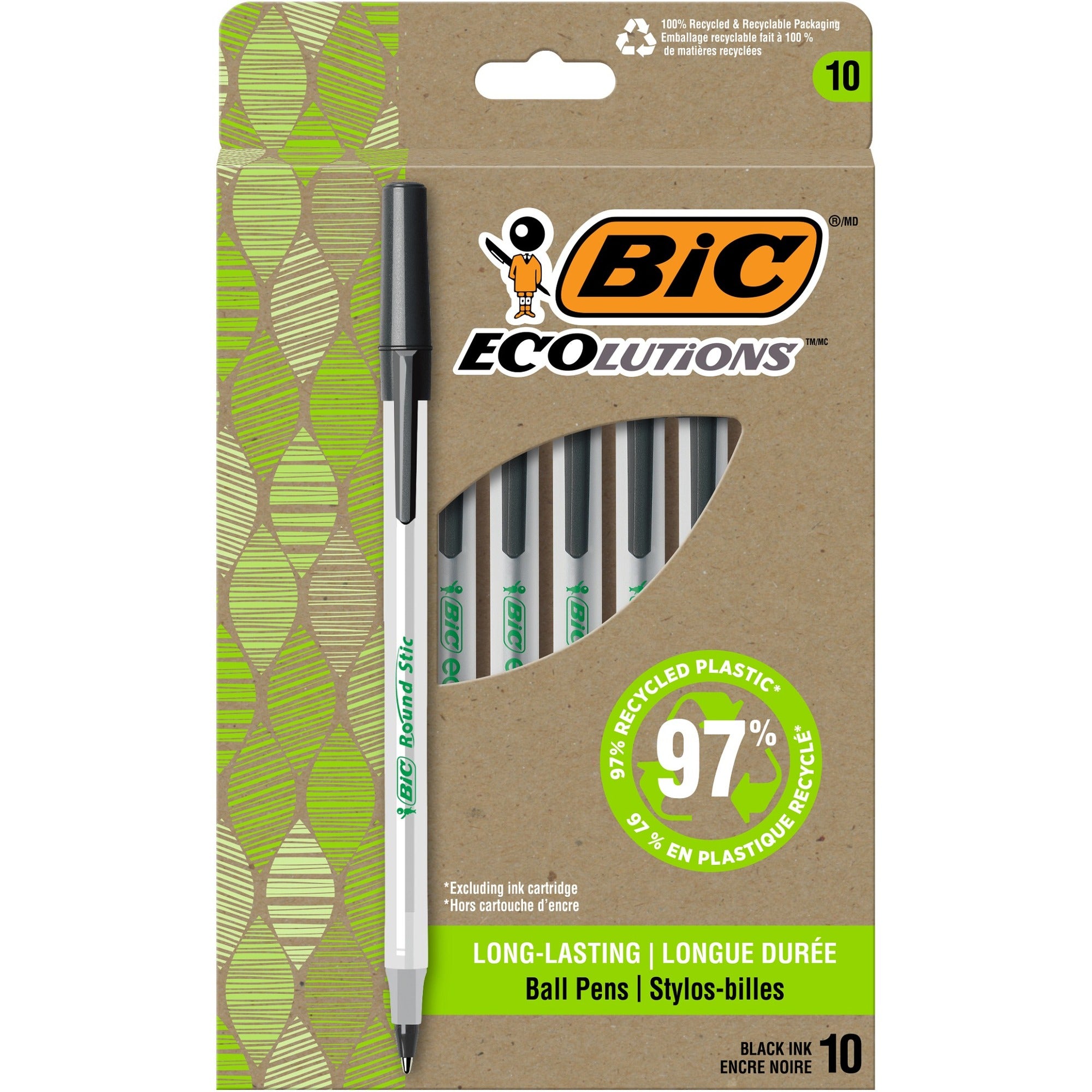 bic-ecolutions-round-stic-ball-point-pen-medium-pen-point-1-mm-pen-point-size-black-semi-transparent-barrel-10-pack_bicgsme10bk - 1