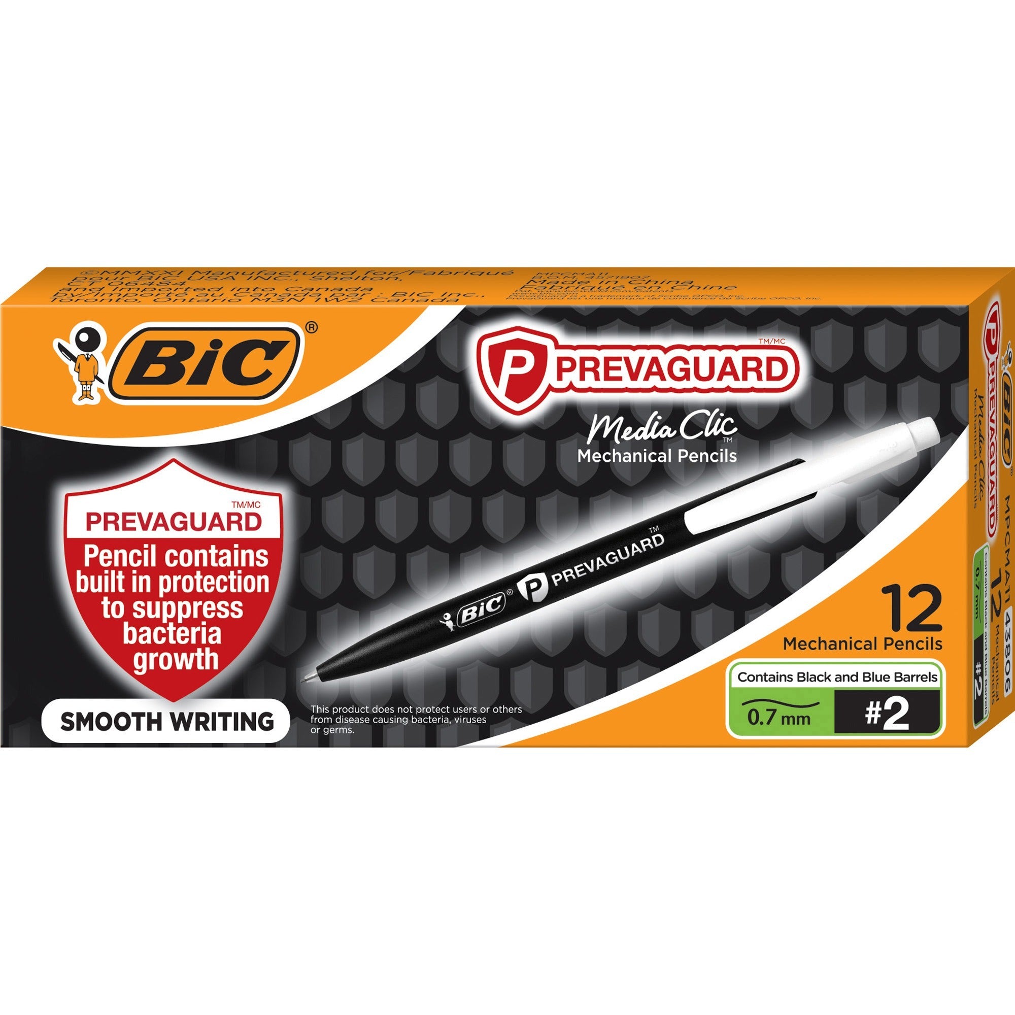 PrevaGuard Media Clic Mechanical Pencils, 0.7 mm, HB (#2), Black Lead, 6 Black Barrel/6 Blue Barrel, Dozen