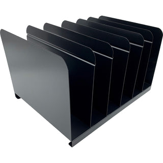 Huron 6-slot Vertical Book Rack - 6 Compartment(s) - Vertical - 9" Height x 15" Width x 11" Depth - Durable - Black - Steel - 1 Each