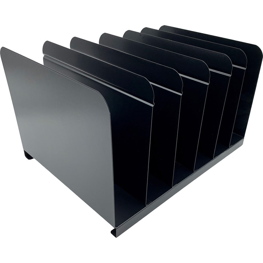 Huron 6-slot Vertical Book Rack - 6 Compartment(s) - Vertical - 9" Height x 15" Width x 11" Depth - Durable - Black - Steel - 1 Each