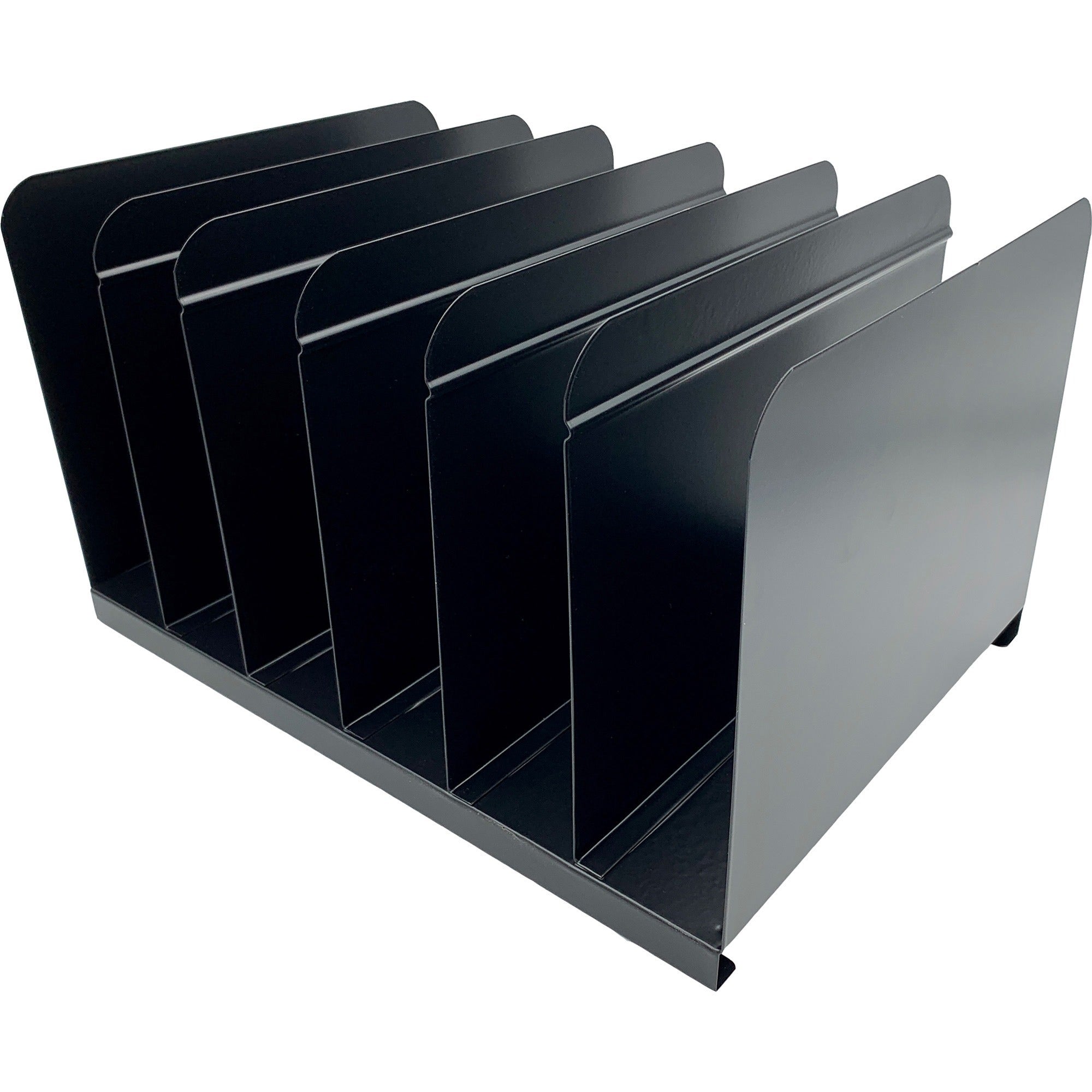 huron-6-slot-vertical-book-rack-6-compartments-vertical-9-height-x-15-width-x-11-depth-durable-black-steel-1-each_hurhasz0164 - 1