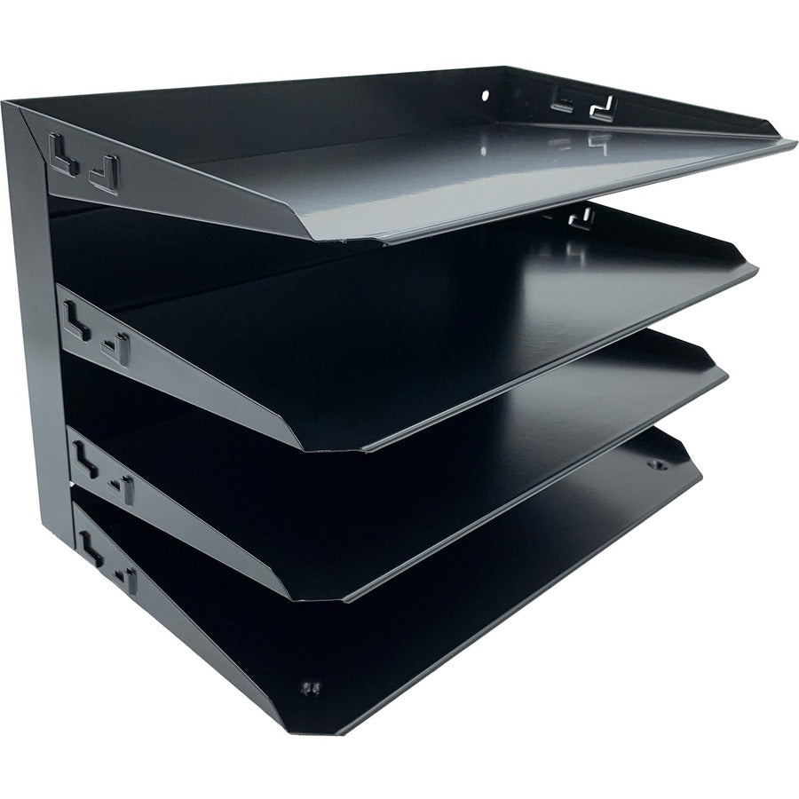 Huron Horizontal Slots Desk Organizer - 4 Compartment(s) - Horizontal - 15" Height x 9.3" Width x 8.6" Depth - Durable - Black - Steel - 1 Each