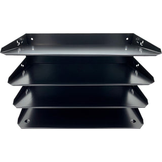 Huron Horizontal Slots Desk Organizer - 4 Compartment(s) - Horizontal - 15" Height x 9.3" Width x 8.6" Depth - Durable - Black - Steel - 1 Each