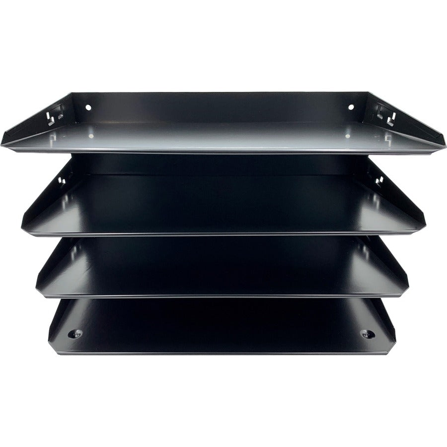 Huron Horizontal Slots Desk Organizer - 4 Compartment(s) - Horizontal - 15" Height x 9.3" Width x 8.6" Depth - Durable - Black - Steel - 1 Each