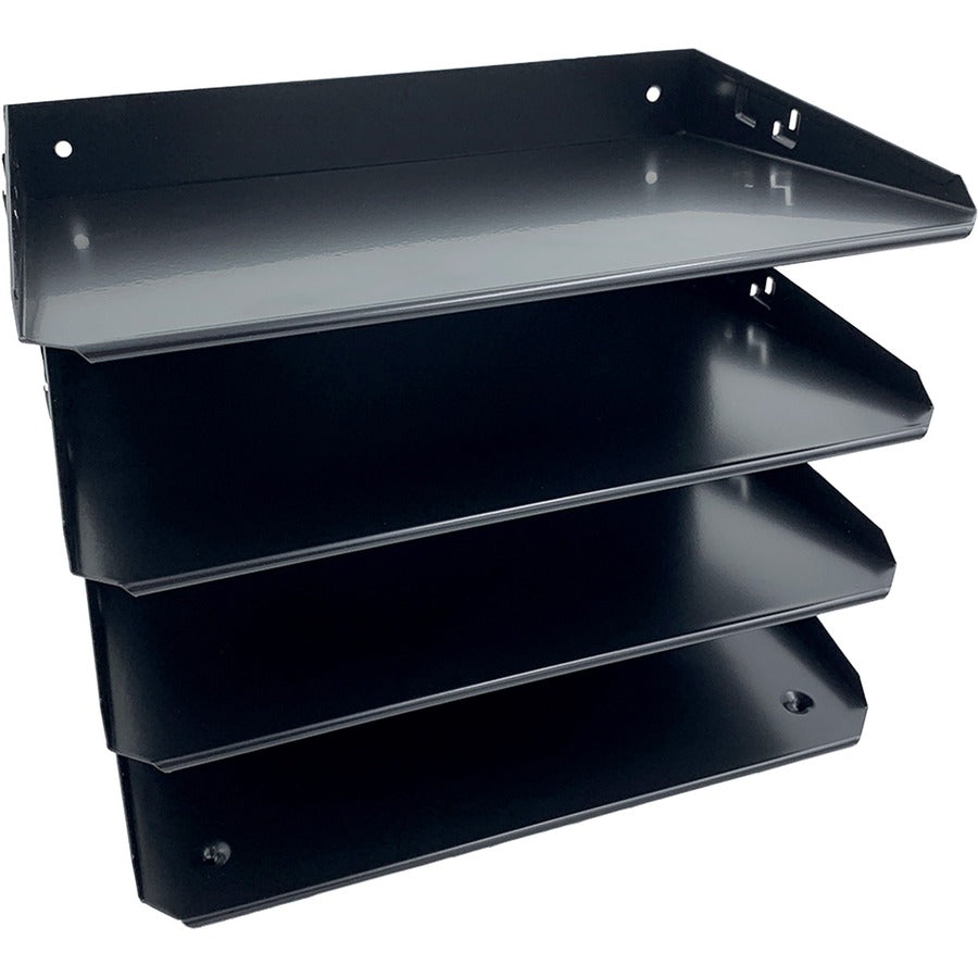 Huron Horizontal Slots Desk Organizer - 4 Compartment(s) - Horizontal - 9" Height x 12" Width x 8.7" Depth - Durable - Black - Steel - 1 Each
