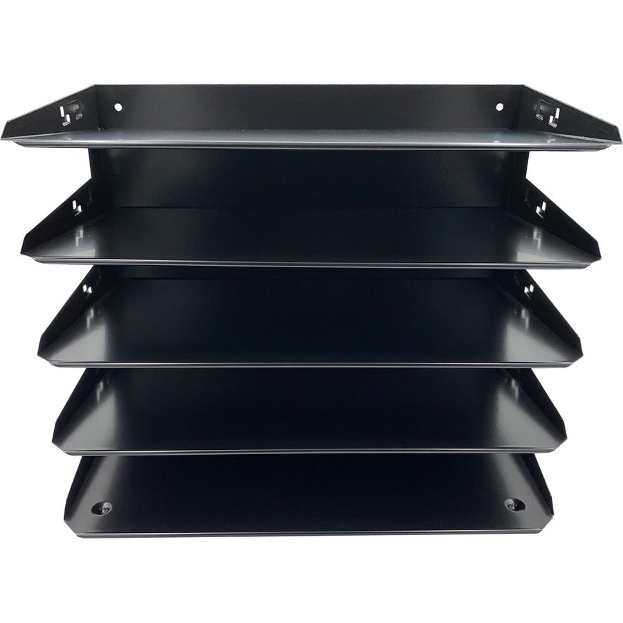 Huron Horizontal Slots Desk Organizer - 5 Compartment(s) - Horizontal - 15" Height x 15" Width x 8.8" Depth - Durable, Label Holder - Black - Steel - 1 Each