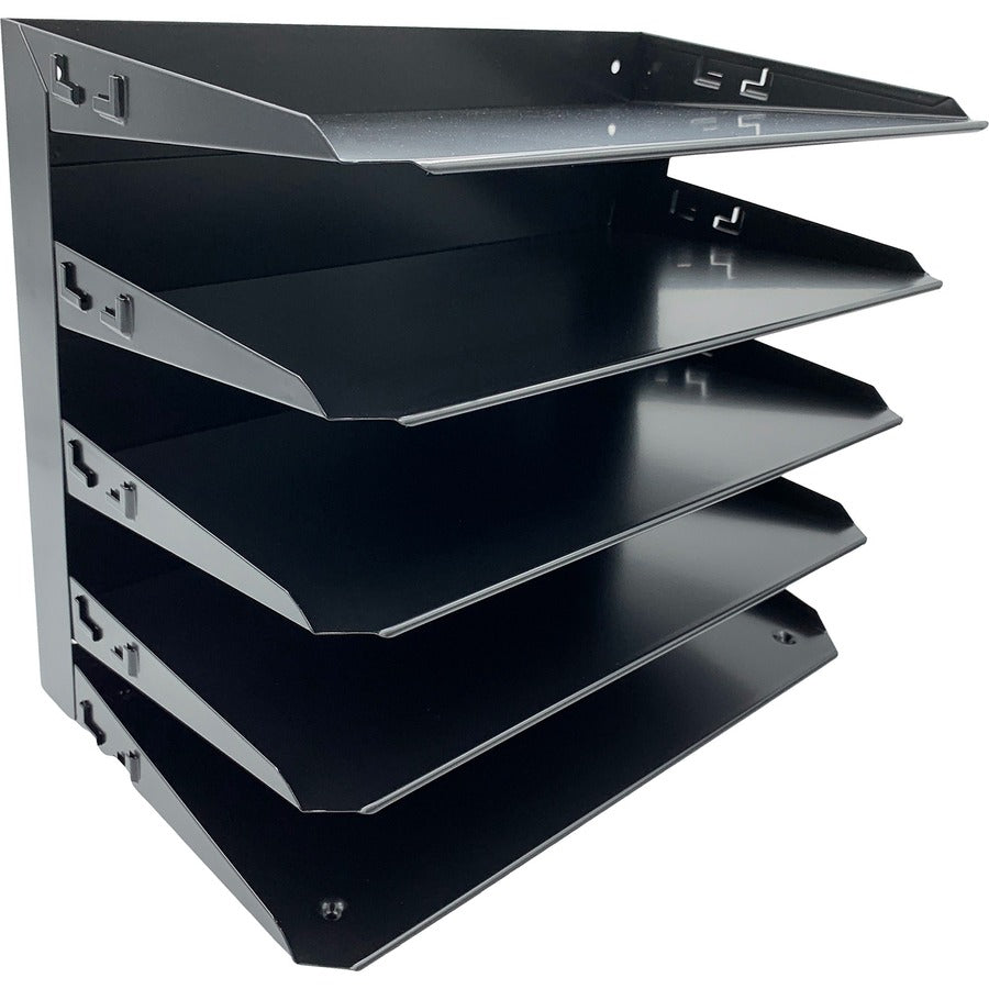 Huron Horizontal Slots Desk Organizer - 5 Compartment(s) - Horizontal - 15" Height x 15" Width x 8.8" Depth - Durable, Label Holder - Black - Steel - 1 Each