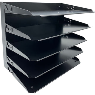 Huron Horizontal Slots Desk Organizer - 5 Compartment(s) - Horizontal - 15" Height x 15" Width x 8.8" Depth - Durable, Label Holder - Black - Steel - 1 Each