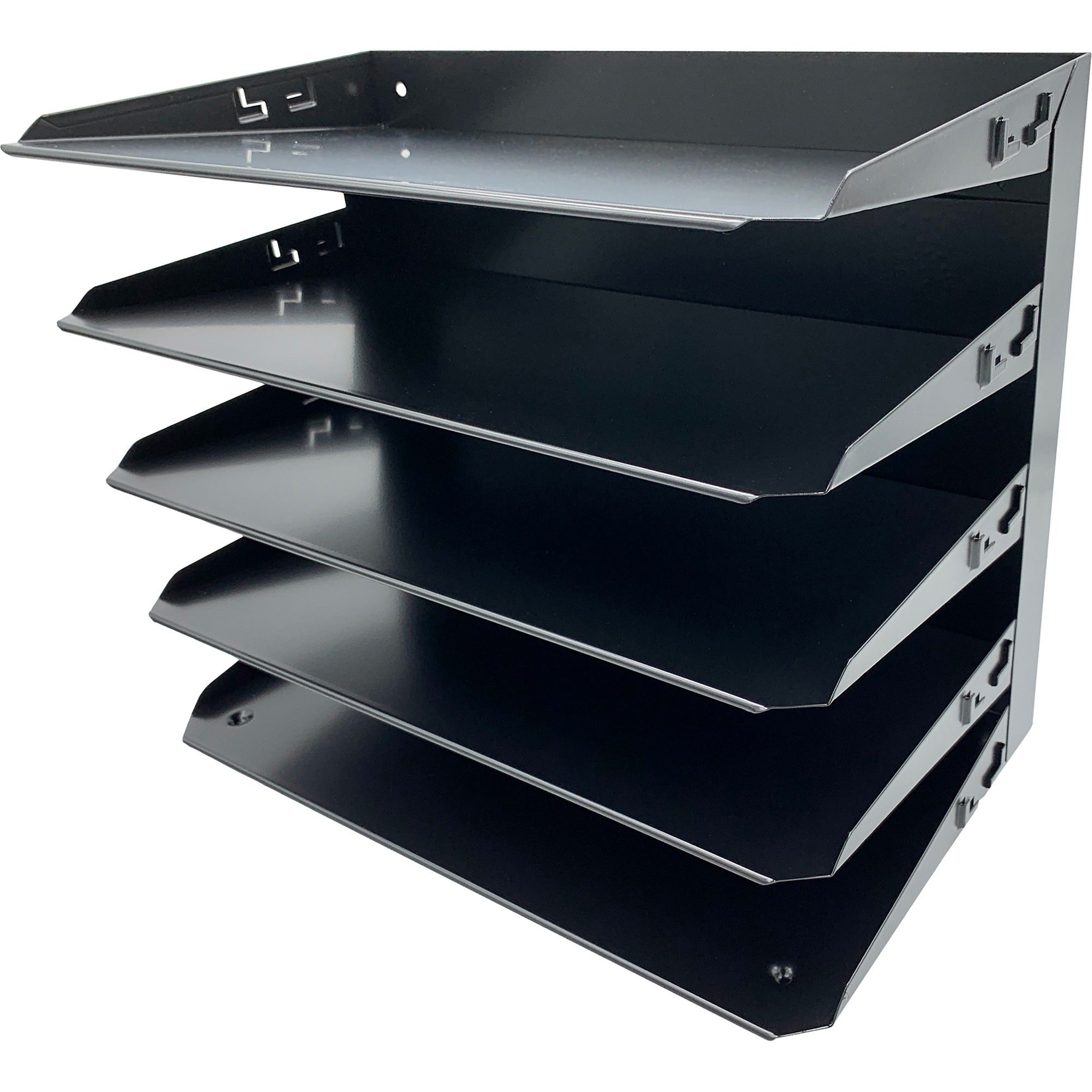 huron-horizontal-slots-desk-organizer-5-compartments-horizontal-15-height-x-15-width-x-88-depth-durable-label-holder-black-steel-1-each_hurhasz0161 - 1