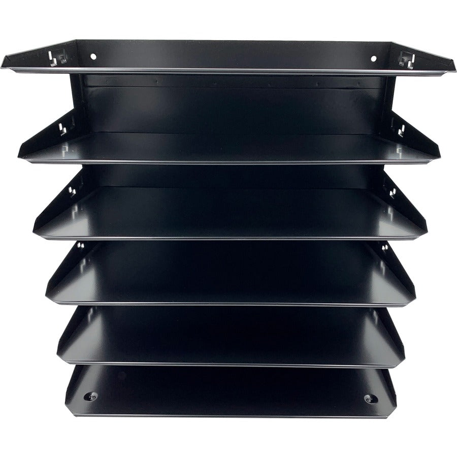 Huron Horizontal Slots Desk Organizer - 6 Compartment(s) - Horizontal - 15" Height x 15" Width x 8.7" Depth - Durable, Label Holder - Black - Steel - 1 Each