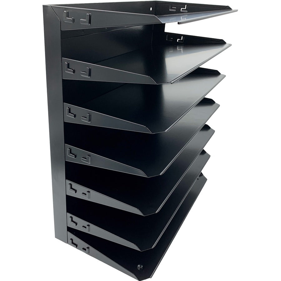 Huron Horizontal Slots Desk Organizer - 7 Compartment(s) - Horizontal - 15" Height x 15" Width x 8.8" Depth - Durable - Black - Steel - 1 Each