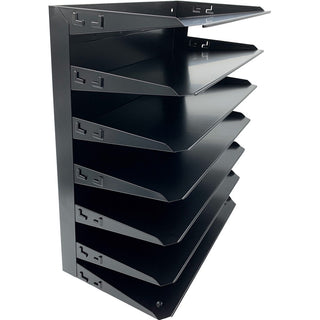 Huron Horizontal Slots Desk Organizer - 7 Compartment(s) - Horizontal - 15" Height x 15" Width x 8.8" Depth - Durable - Black - Steel - 1 Each