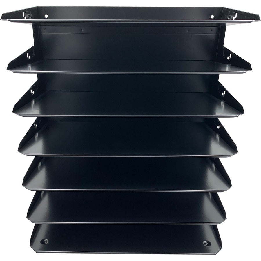 Huron Horizontal Slots Desk Organizer - 7 Compartment(s) - Horizontal - 15" Height x 15" Width x 8.8" Depth - Durable - Black - Steel - 1 Each
