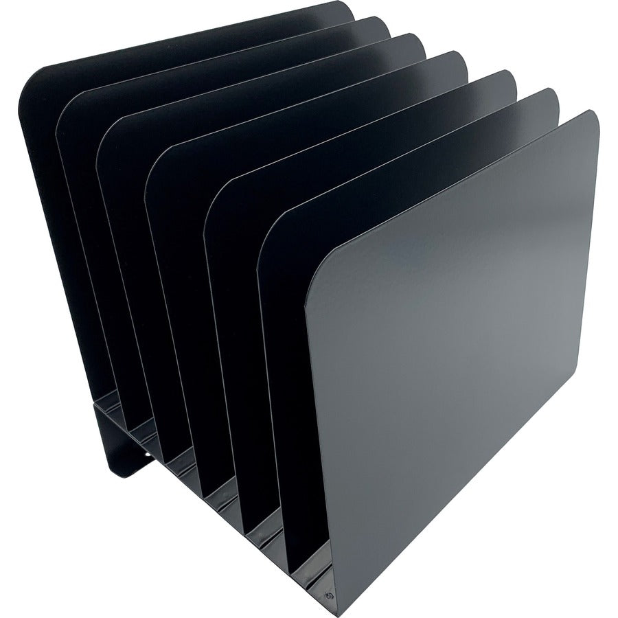 Huron Slanted Vertical Slots Desktop Organizer - 8 Compartment(s) - Vertical - 10" Height x 9.8" Width x 11" Depth - Durable - Black - Steel - 1 Each