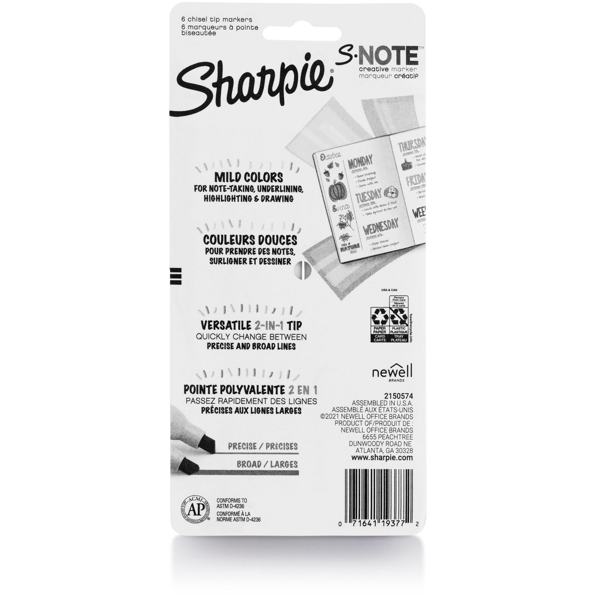 sharpie-s-note-marker-chisel-marker-point-style-mild-assorted-6-pack_san2148157 - 2
