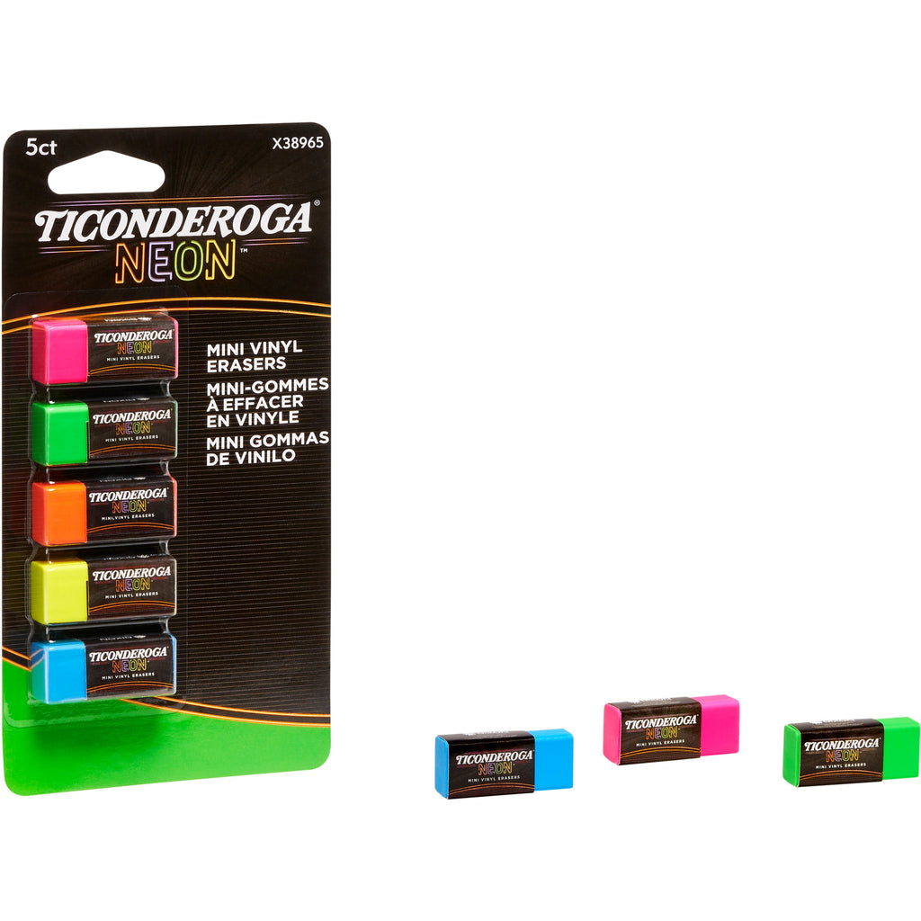 ticonderoga-mini-erasers-neon-pink-neon-green-neon-orange-neon-yellow-neon-blue-vinyl-5-pack-latex-free-soft-smudge-free-residue-free-non-abrasive-non-tearing-non-toxic_dixx38965 - 1