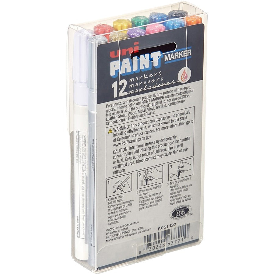 Permanent Marker, Fine Bullet Tip, Assorted Colors, 12/Set