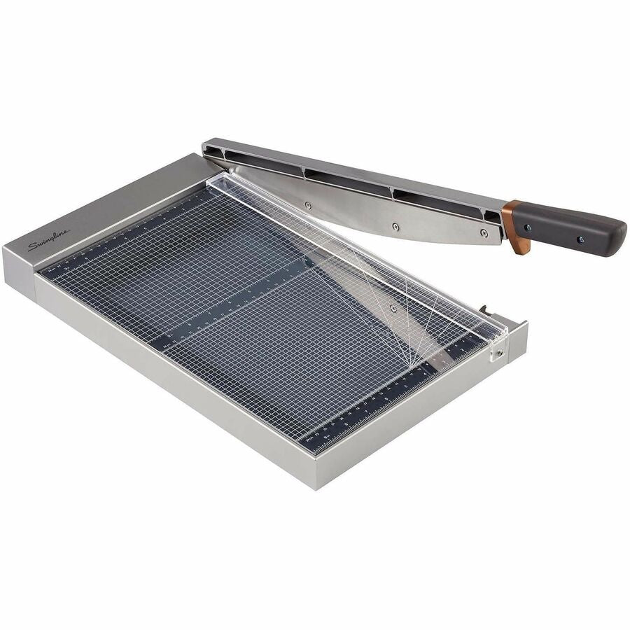 Swingline ClassicCut Wood Guillotine Trimmer - 25 Sheet Cutting Capacity - 12" Cutting Length - LED Cutting Guide, Durable, Lockable Blade, Sturdy Frame, Alignment Grid - Wood, Tempered Glass - Gray - 1 Each