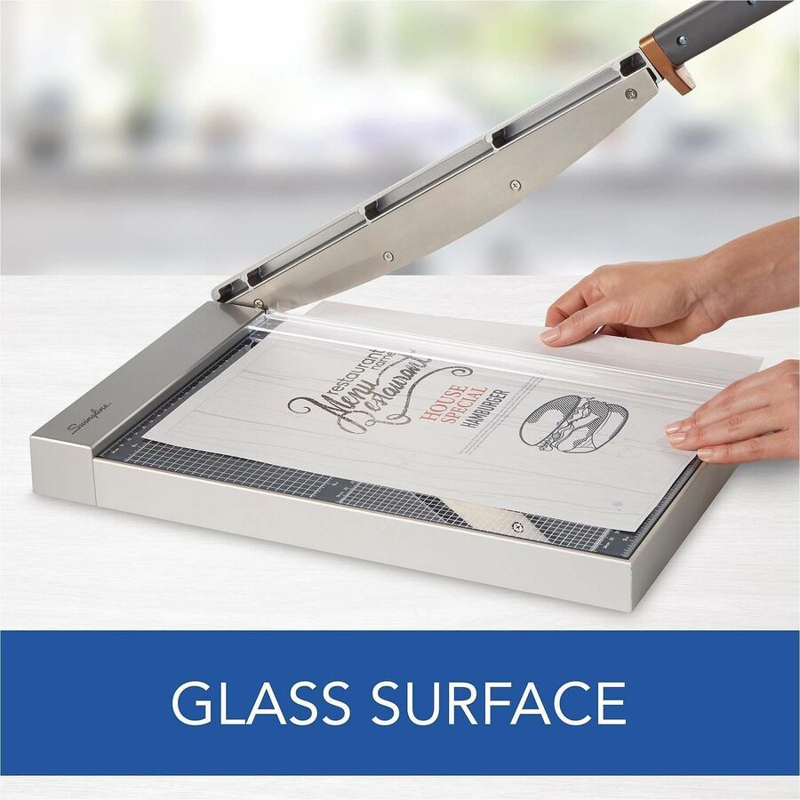 Swingline ClassicCut Wood Guillotine Trimmer - 25 Sheet Cutting Capacity - 12" Cutting Length - LED Cutting Guide, Durable, Lockable Blade, Sturdy Frame, Alignment Grid - Wood, Tempered Glass - Gray - 1 Each