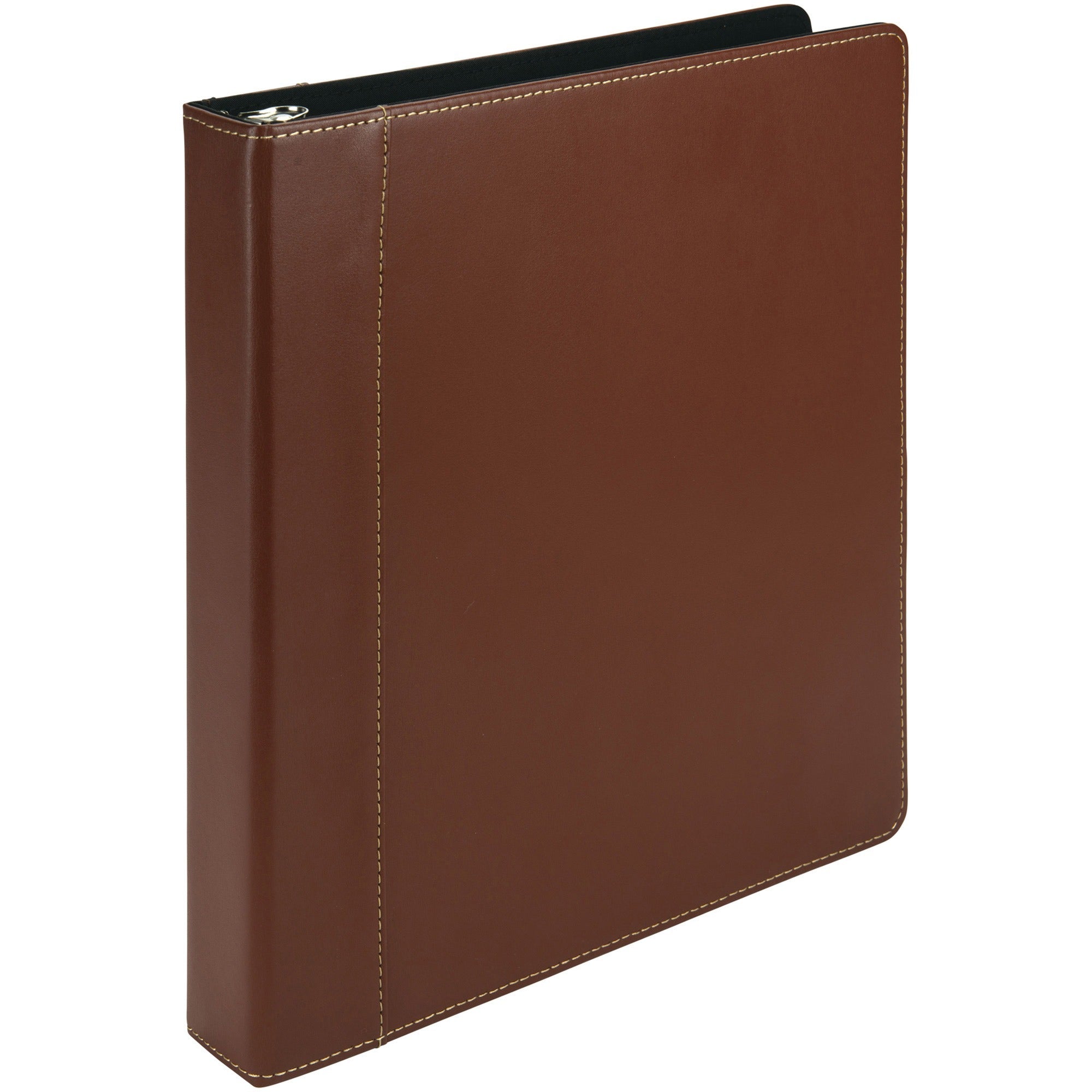 samsill-contrast-stitch-leather-ring-binder-1-binder-capacity-letter-8-1-2-x-11-sheet-size-200-sheet-capacity-1-ring-round-ring-fasteners-2-internal-pockets-bonded-leather-leathergrain-tan-durable-spine-rivet-1-each_sam15712 - 1