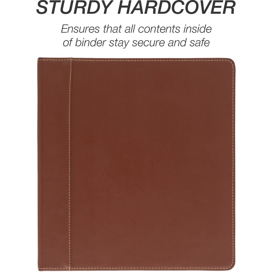 samsill-contrast-stitch-leather-ring-binder-1-binder-capacity-letter-8-1-2-x-11-sheet-size-200-sheet-capacity-1-ring-round-ring-fasteners-2-internal-pockets-bonded-leather-leathergrain-tan-durable-spine-rivet-1-each_sam15712 - 4