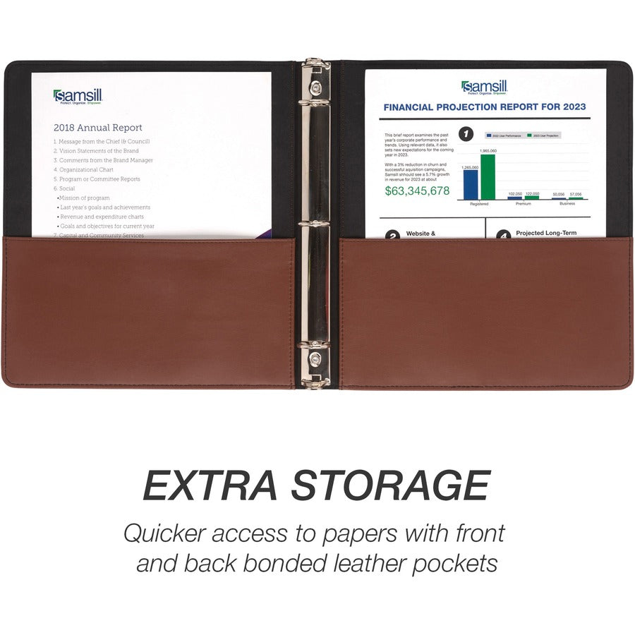 samsill-contrast-stitch-leather-ring-binder-1-binder-capacity-letter-8-1-2-x-11-sheet-size-200-sheet-capacity-1-ring-round-ring-fasteners-2-internal-pockets-bonded-leather-leathergrain-tan-durable-spine-rivet-1-each_sam15712 - 6