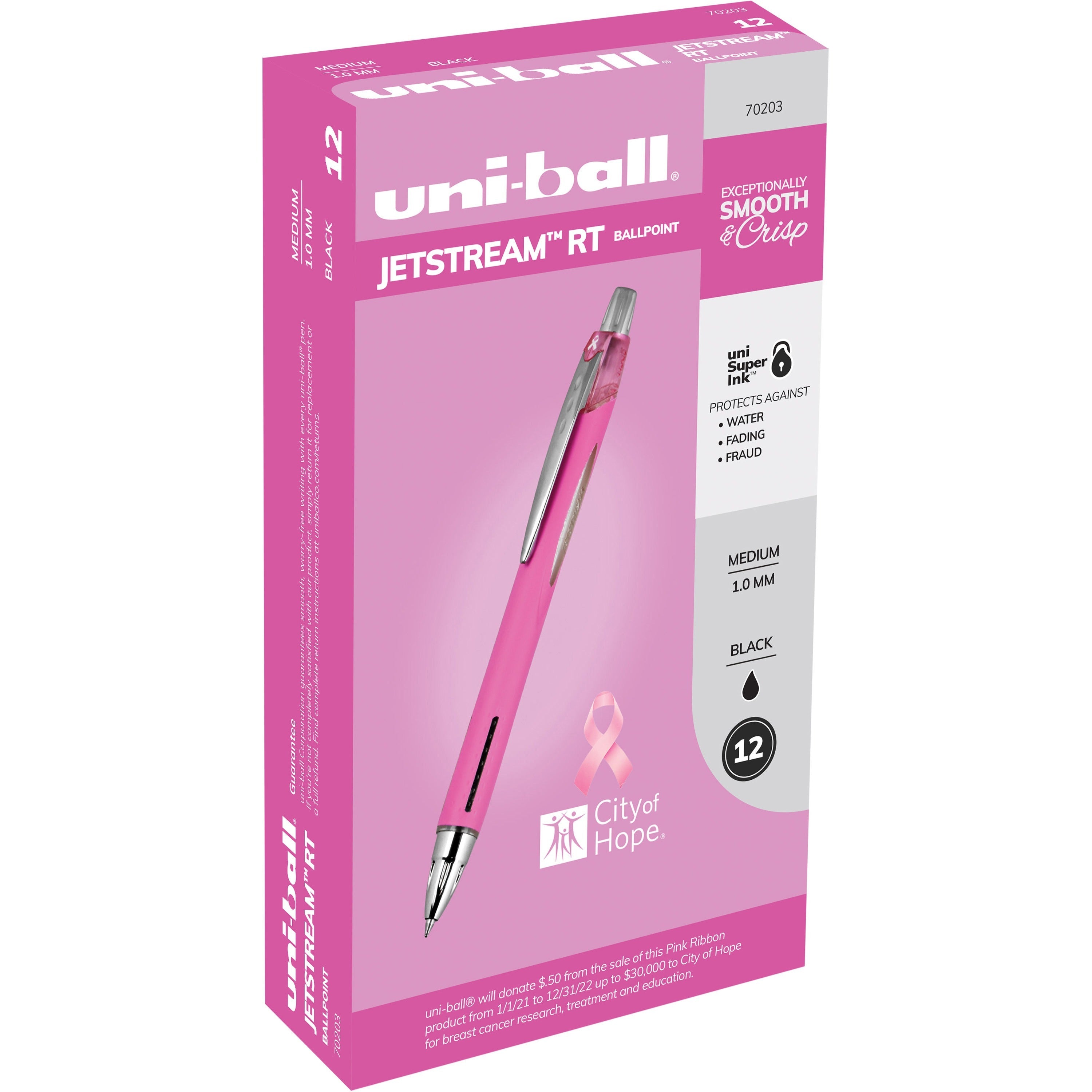 uni-jetstream-rt-pink-ribbon-ballpoint-pen-medium-pen-point-1-mm-pen-point-size-black-gel-based-hybrid-ink-pink-barrel-1-dozen_ubc70203 - 1