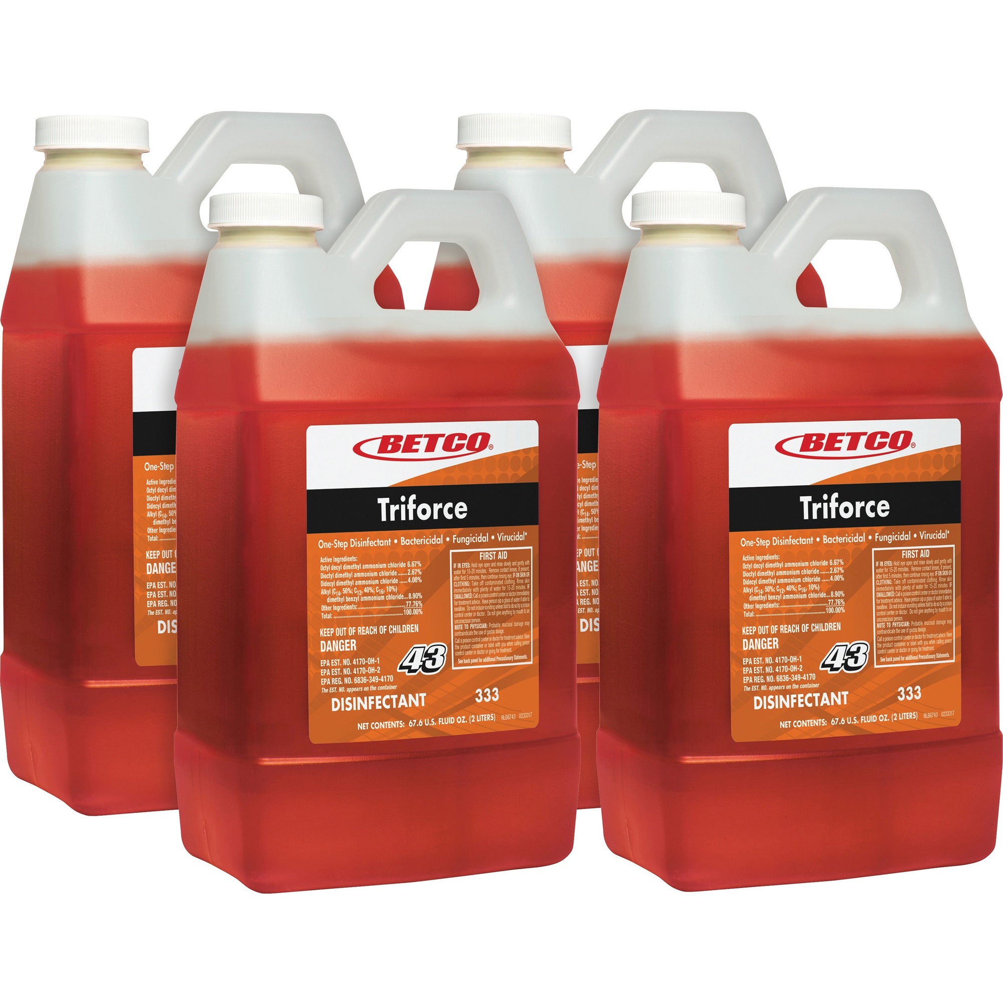 Betco Triforce Titan Disinfectant - Concentrate - 67.6 fl oz (2.1 quart) - Fresh Scent - 4 / Carton - Contaminant-free - Orange