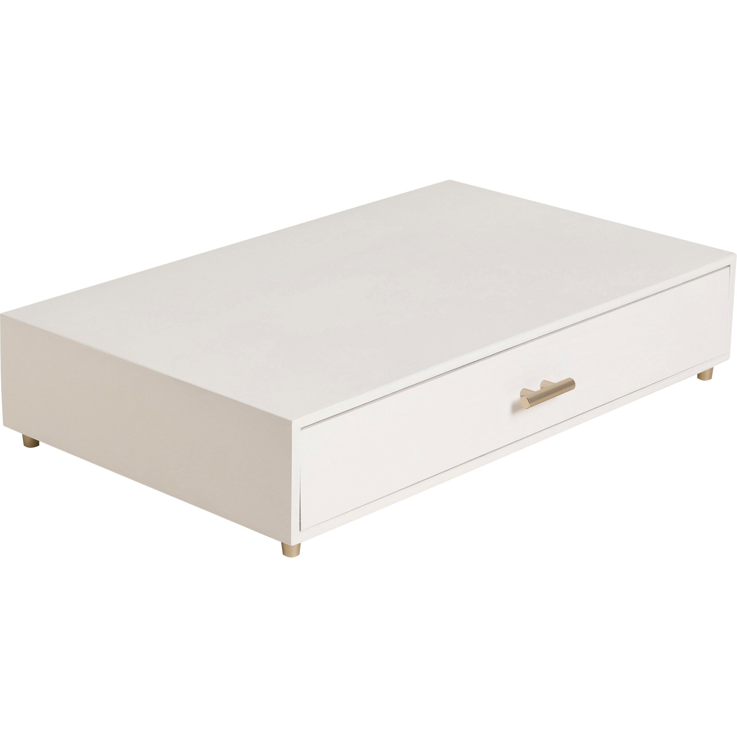 U Brands Juliet Collection Monitor Stand - 20 lb Load Capacity - 16.5" Height x 10.3" Width x 3.5" Depth - Desktop, Table - Pine Wood, Brass - White
