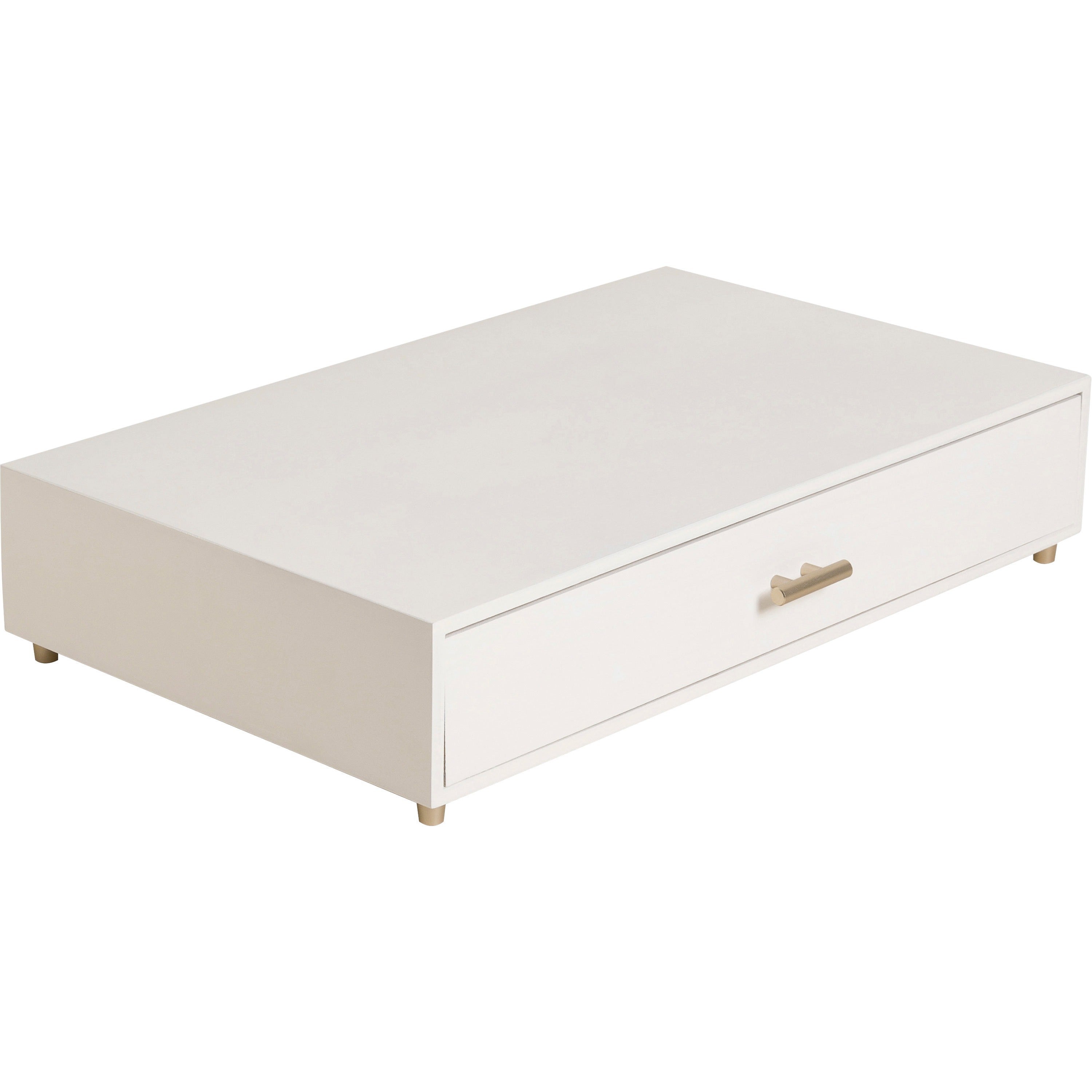 U Brands Juliet Collection Monitor Stand - 20 lb Load Capacity - 16.5" Height x 10.3" Width x 3.5" Depth - Desktop, Table - Pine Wood, Brass - White