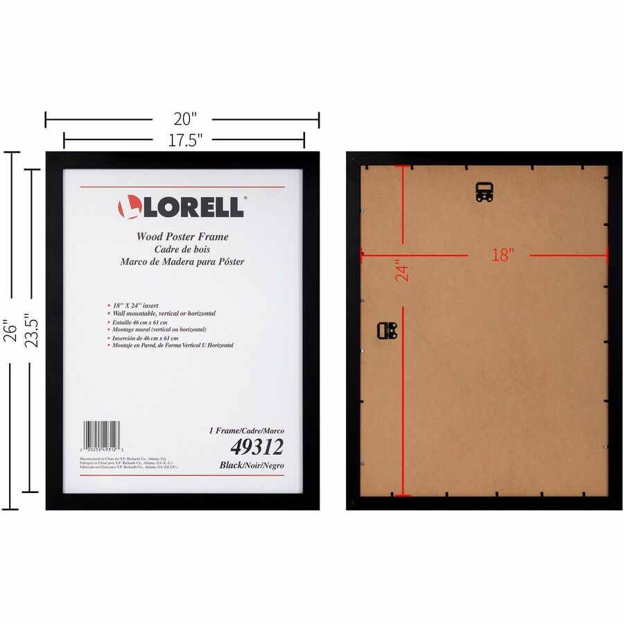 Lorell Wide Frame - 18" Frame Size - Rectangle - Horizontal, Vertical - 1 Each - Black