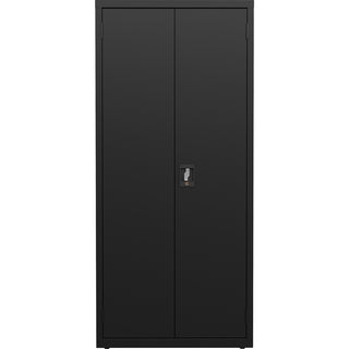 Lorell Fortress Series Slimline Storage Cabinet - 30" x 15" x 66" - 4 x Shelf(ves) - 720 lb Load Capacity - Durable, Welded, Nonporous Surface, Recessed Handle, Removable Lock, Locking System - Black - Baked Enamel - Steel - Recycled