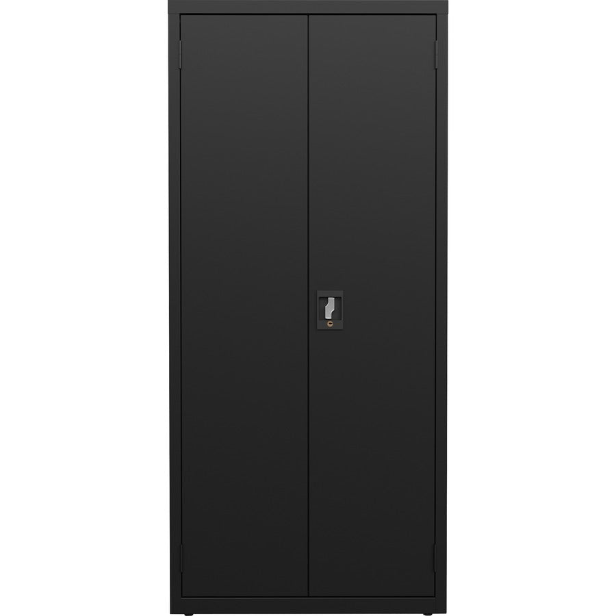 Lorell Fortress Series Slimline Storage Cabinet - 30" x 15" x 66" - 4 x Shelf(ves) - 720 lb Load Capacity - Durable, Welded, Nonporous Surface, Recessed Handle, Removable Lock, Locking System - Black - Baked Enamel - Steel - Recycled