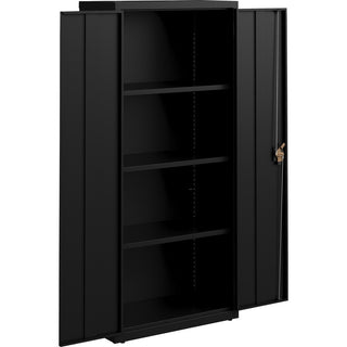 Lorell Fortress Series Slimline Storage Cabinet - 30" x 15" x 66" - 4 x Shelf(ves) - 720 lb Load Capacity - Durable, Welded, Nonporous Surface, Recessed Handle, Removable Lock, Locking System - Black - Baked Enamel - Steel - Recycled