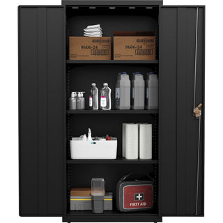 Lorell Fortress Series Slimline Storage Cabinet - 30" x 15" x 66" - 4 x Shelf(ves) - 720 lb Load Capacity - Durable, Welded, Nonporous Surface, Recessed Handle, Removable Lock, Locking System - Black - Baked Enamel - Steel - Recycled