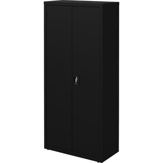 Lorell Fortress Series Slimline Storage Cabinet - 30" x 15" x 66" - 4 x Shelf(ves) - 720 lb Load Capacity - Durable, Welded, Nonporous Surface, Recessed Handle, Removable Lock, Locking System - Black - Baked Enamel - Steel - Recycled