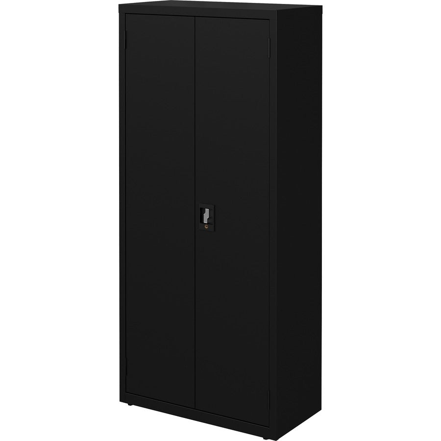 Lorell Fortress Series Slimline Storage Cabinet - 30" x 15" x 66" - 4 x Shelf(ves) - 720 lb Load Capacity - Durable, Welded, Nonporous Surface, Recessed Handle, Removable Lock, Locking System - Black - Baked Enamel - Steel - Recycled