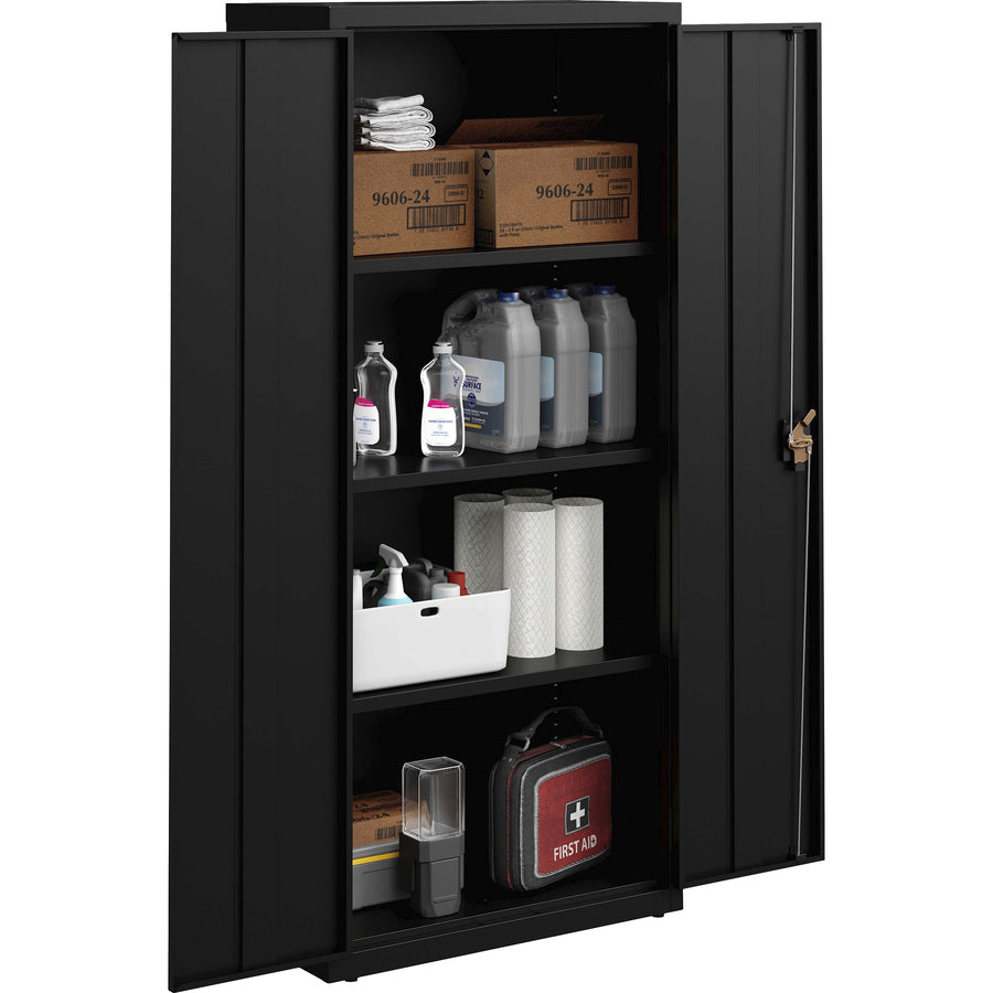 lorell-fortress-series-slimline-storage-cabinet-30-x-15-x-66-4-x-shelfves-720-lb-load-capacity-durable-welded-nonporous-surface-recessed-handle-removable-lock-locking-system-black-baked-enamel-steel-recycled_llr69830bk - 5