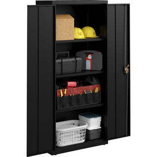 Lorell Fortress Series Slimline Storage Cabinet - 30" x 15" x 66" - 4 x Shelf(ves) - 720 lb Load Capacity - Durable, Welded, Nonporous Surface, Recessed Handle, Removable Lock, Locking System - Black - Baked Enamel - Steel - Recycled