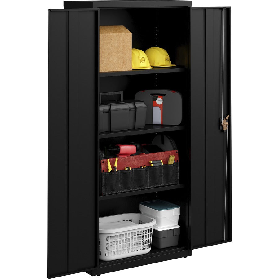 Lorell Fortress Series Slimline Storage Cabinet - 30" x 15" x 66" - 4 x Shelf(ves) - 720 lb Load Capacity - Durable, Welded, Nonporous Surface, Recessed Handle, Removable Lock, Locking System - Black - Baked Enamel - Steel - Recycled